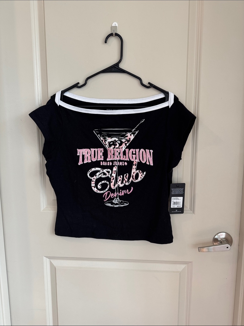 NWT True Religion Black Tee with Pink Graphic